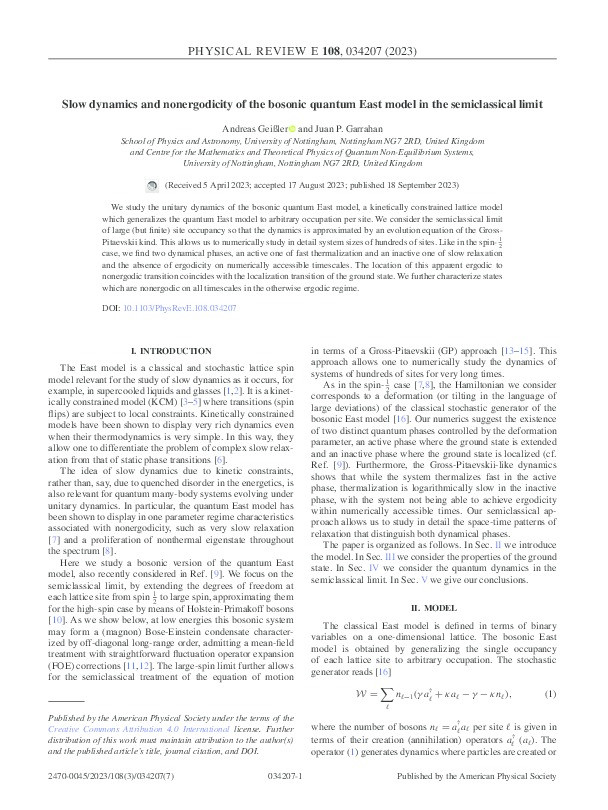 Slow dynamics and nonergodicity of the bosonic quantum East model in the semiclassical limit Thumbnail