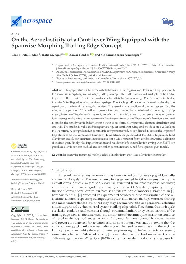 On the Aeroelasticity of a Cantilever Wing Equipped with the Spanwise Morphing Trailing Edge Concept Thumbnail