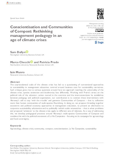 Conscientisation and Communities of Compost: Rethinking management pedagogy in an age of climate crises Thumbnail