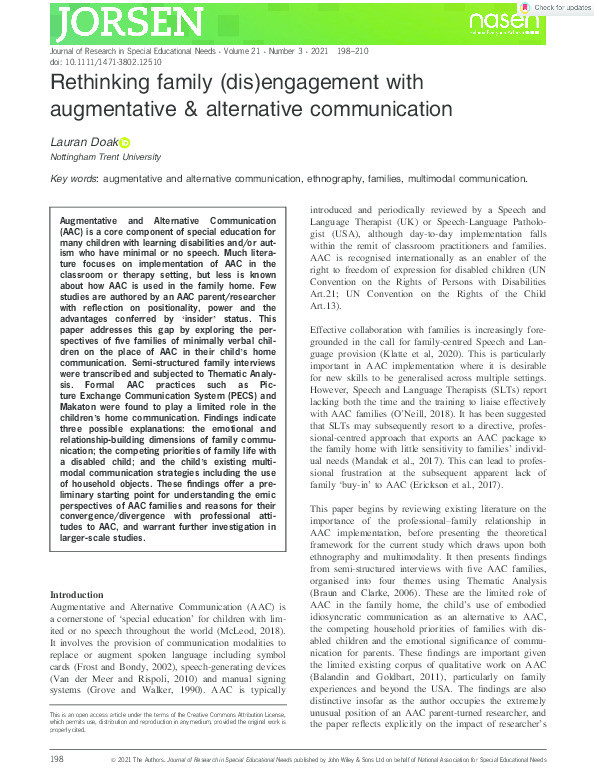 Rethinking family (dis)engagement with augmentative & alternative communication Thumbnail