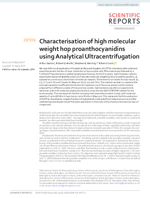 Characterisation of high molecular weight hop proanthocyanidins using Analytical Ultracentrifugation Thumbnail