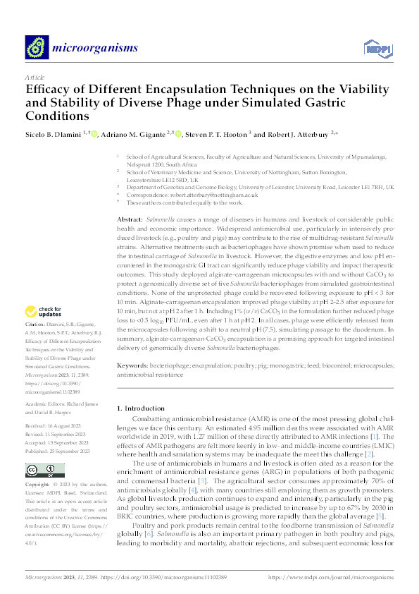 Efficacy of Different Encapsulation Techniques on the Viability and Stability of Diverse Phage under Simulated Gastric Conditions Thumbnail