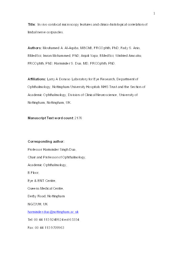 In vivo confocal microscopy features and clinicohistological correlation of limbal nerve corpuscles Thumbnail