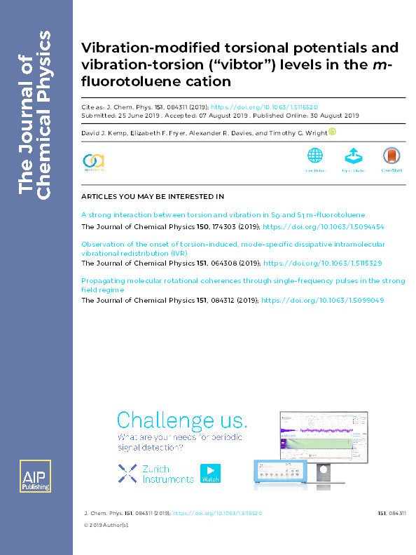 Vibration-modified torsional potentials and vibration-torsion (“vibtor”) levels in the m-fluorotoluene cation Thumbnail