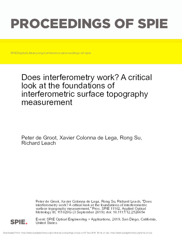 Does interferometry work? A critical look at the foundations of interferometric surface topography measurement Thumbnail