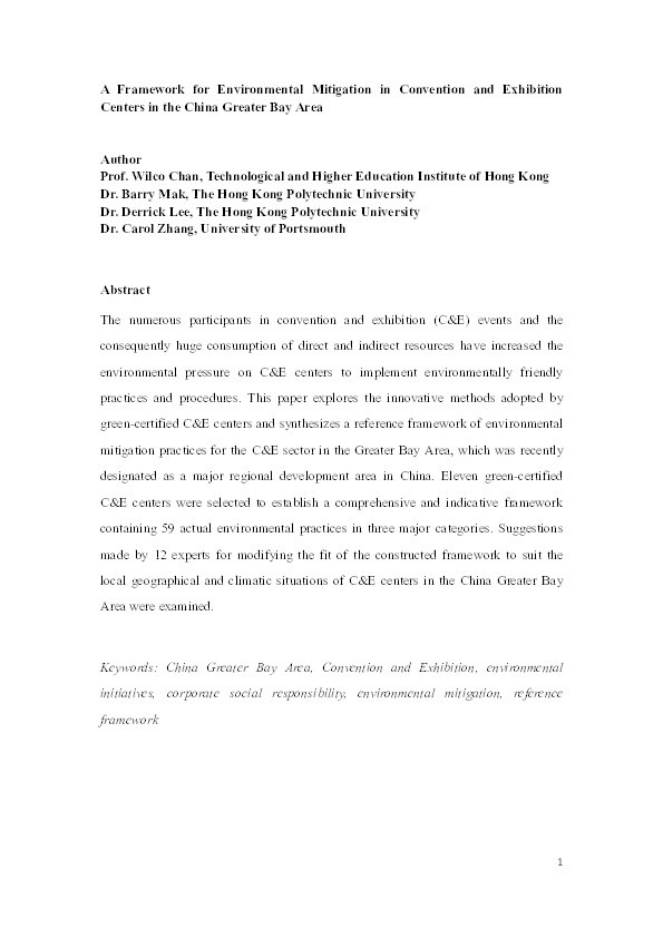 A Framework for Environmental Mitigation in Convention and Exhibition Centers in the China Greater Bay Area Thumbnail