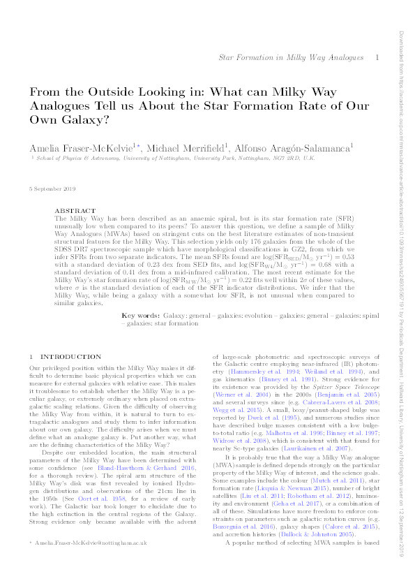 From the outside looking in: what can Milky Way Analogues tell us about the star formation rate of our own galaxy? Thumbnail