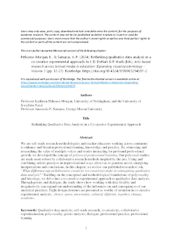 Rethinking qualitative data analysis in a co-creative experimental approach Thumbnail