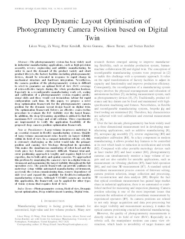 Deep Dynamic Layout Optimisation of Photogrammetry Camera Position based on Digital Twin Thumbnail
