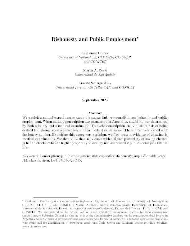 Dishonesty and public employment Thumbnail