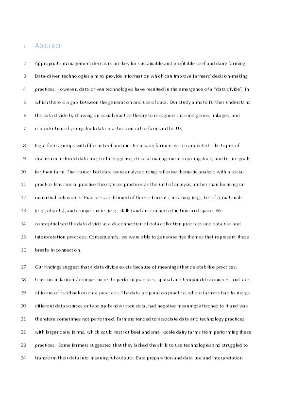 Exploring the data divide through a social practice lens: A qualitative study of UK cattle farmers Thumbnail