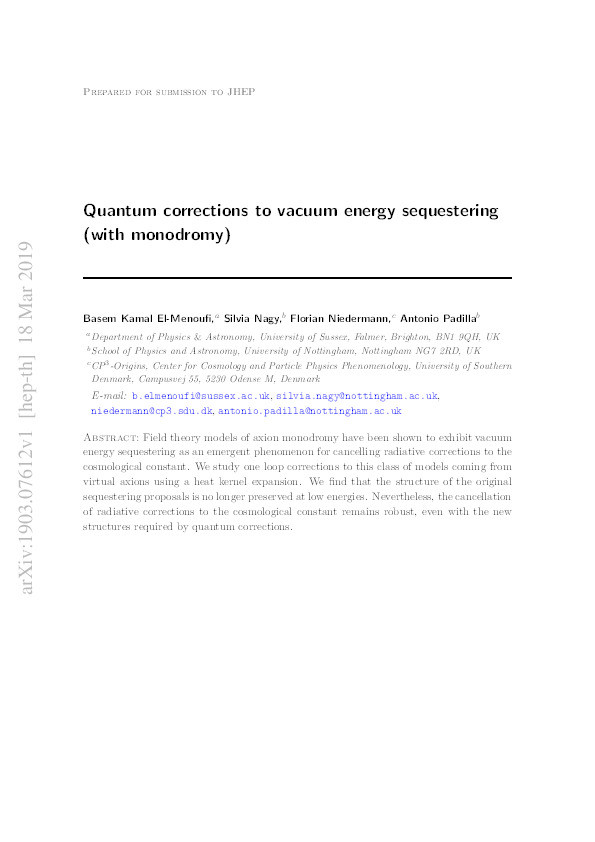 Quantum corrections to vacuum energy sequestering (with monodromy) Thumbnail
