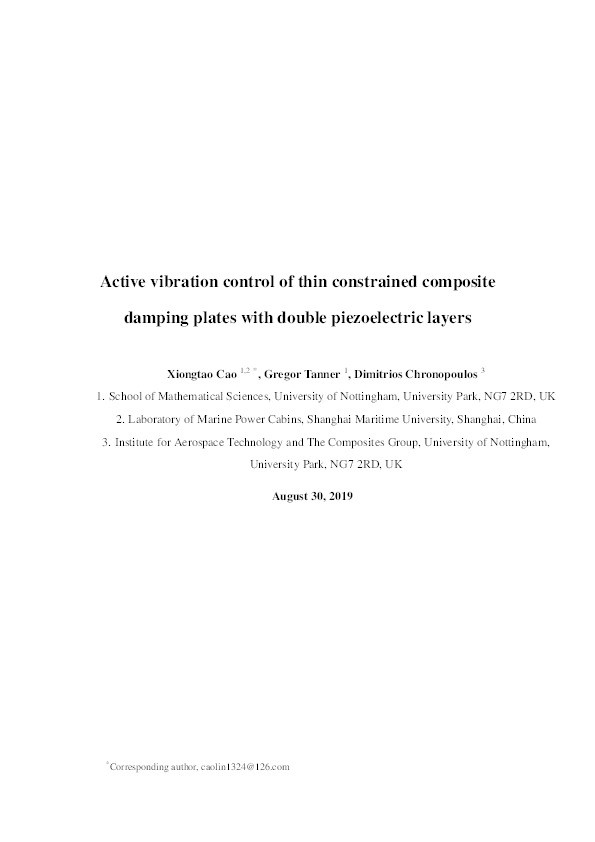 Active vibration control of thin constrained composite damping plates with double piezoelectric layers Thumbnail