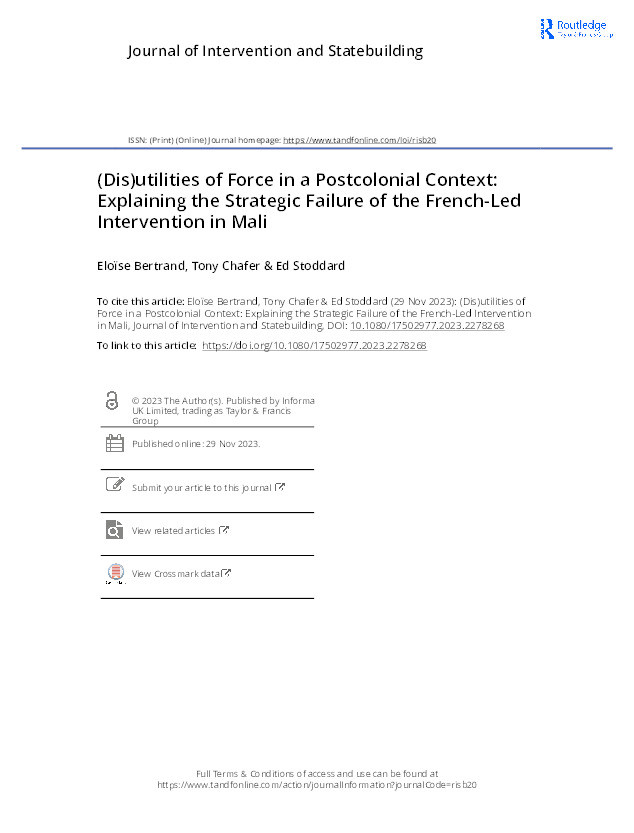 (Dis)utilities of Force in a Postcolonial Context: Explaining the Strategic Failure of the French-Led Intervention in Mali Thumbnail