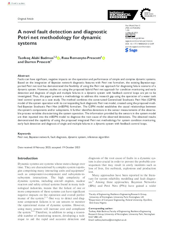 A novel fault detection and diagnostic Petri net methodology for dynamic systems Thumbnail