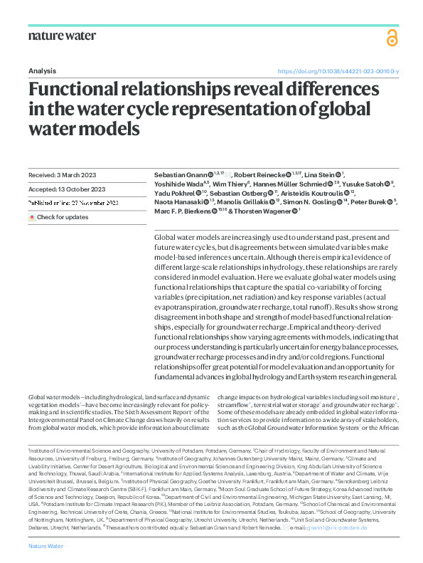 Functional relationships reveal differences in the water cycle representation of global water models Thumbnail