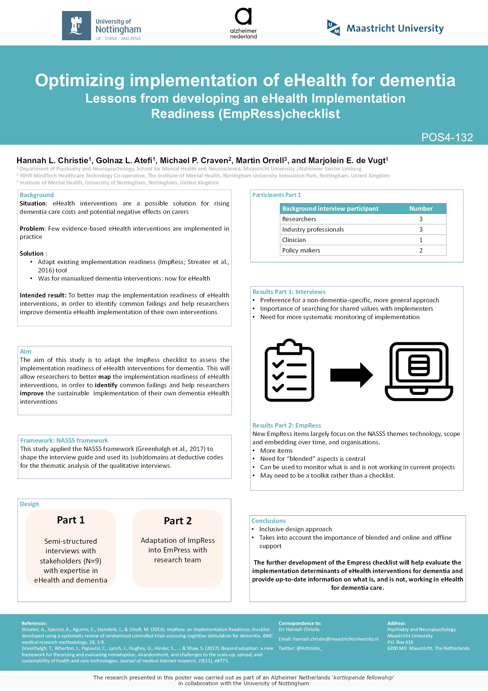 Optimizing implementation of eHealth for dementia: Lessons from developing an eHealth Implementation Readiness (EmpRess) checklist Thumbnail