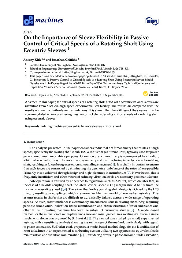 On the Importance of Sleeve Flexibility in Passive Control of Critical Speeds of a Rotating Shaft Using Eccentric Sleeves Thumbnail