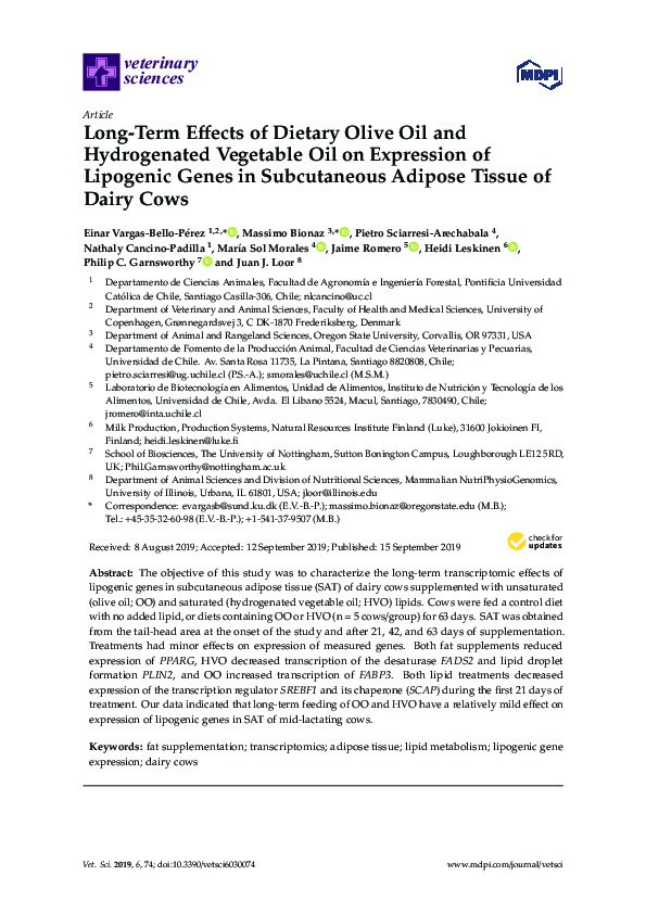 Long-Term Effects of Dietary Olive Oil and Hydrogenated Vegetable Oil on Expression of Lipogenic Genes in Subcutaneous Adipose Tissue of Dairy Cows Thumbnail