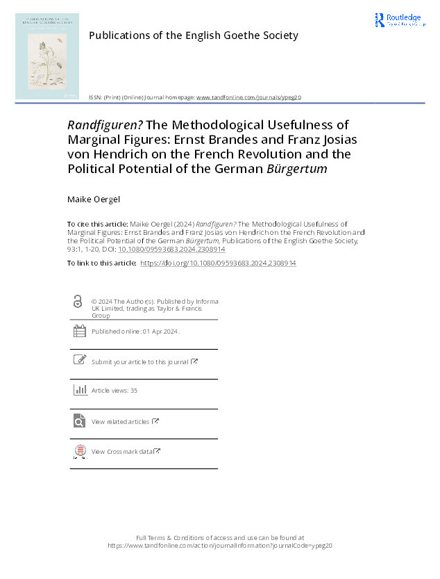 Randfiguren?            The Methodological Usefulness of Marginal Figures: Ernst Brandes and Franz Josias von Hendrich on the French Revolution and the Political Potential of the German            Bürgertum Thumbnail