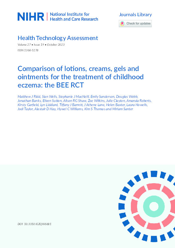 Comparison of lotions, creams, gels and ointments for the treatment of childhood eczema: the BEE RCT Thumbnail