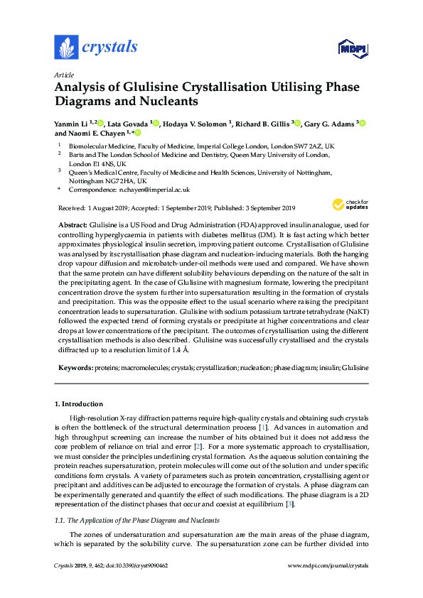 Analysis of Glulisine Crystallisation Utilising Phase Diagrams and Nucleants Thumbnail