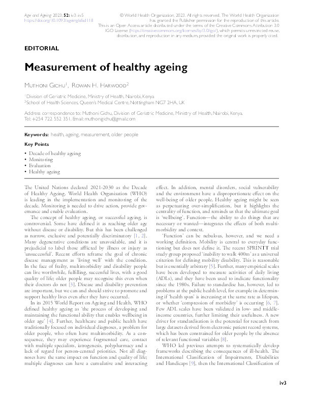 Measurement of healthy ageing Thumbnail