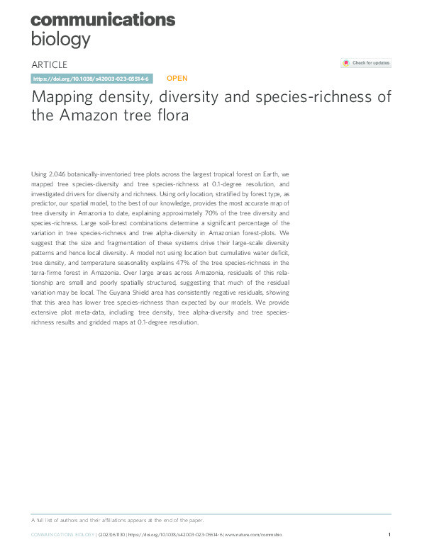 Mapping density, diversity and species-richness of the Amazon tree flora Thumbnail
