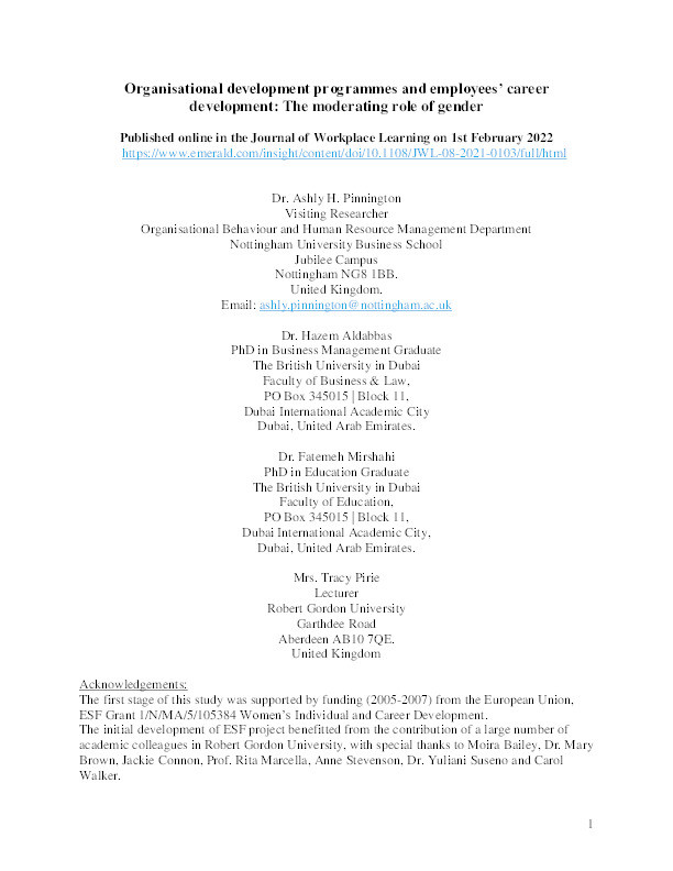 Organisational development programmes and employees’ career development: the moderating role of gender Thumbnail