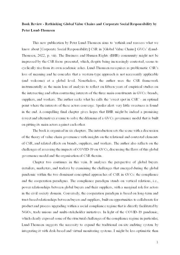 Rethinking Global Value Chains and Corporate Social Responsibility by Peter Lund-Thomsen (Cheltenham: Edward Elgar Publishing, 2022). ISBN 978 1 83910 208 0 Thumbnail