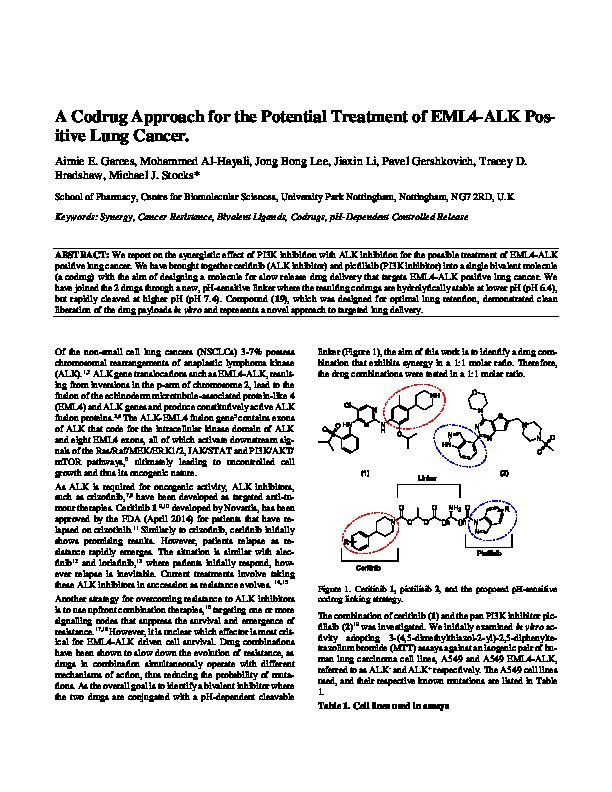 Codrug Approach for the Potential Treatment of EML4-ALK Positive Lung Cancer Thumbnail