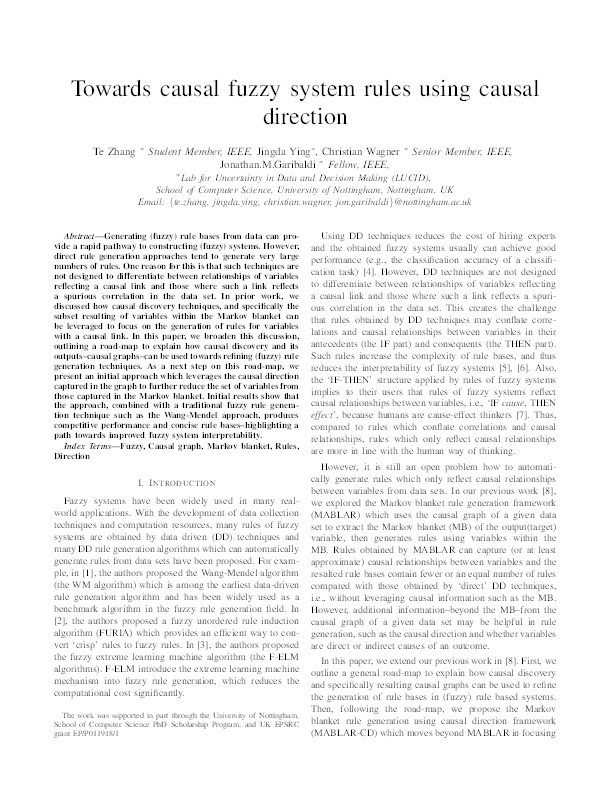 Towards Causal Fuzzy System Rules Using Causal Direction Thumbnail