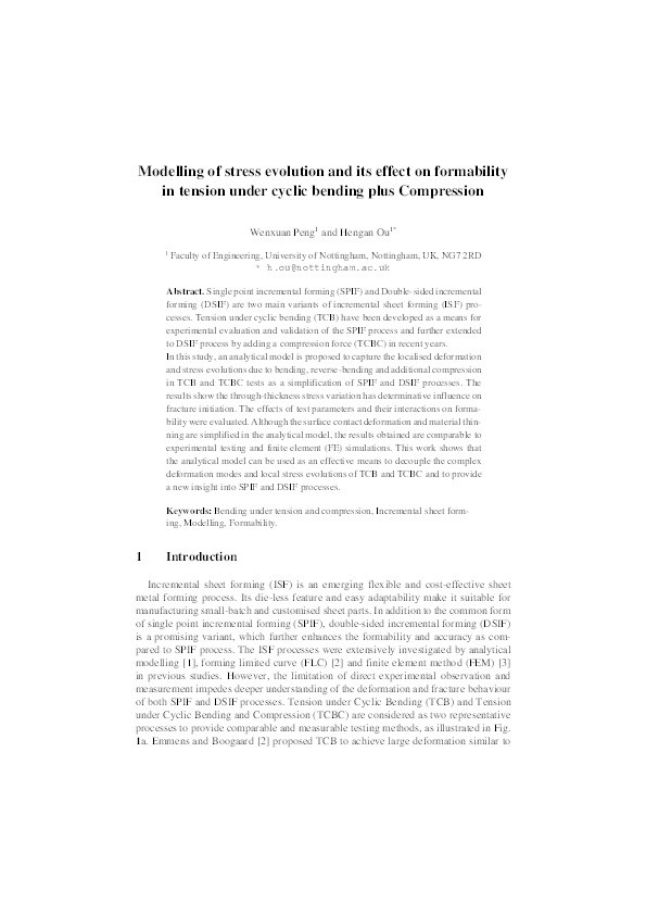 Modelling of Stress Evolution and Its Effect on Formability in Tension Under Cyclic Bending Plus Compression Thumbnail