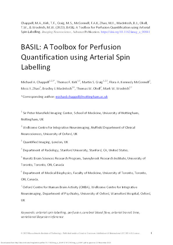 BASIL A Toolbox for Perfusion Quantification using Arterial Spin