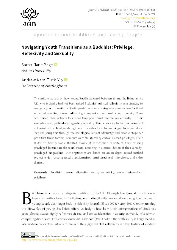 Navigating Youth Transitions as a Buddhist: Privilege, reflexivity and sexuality Thumbnail