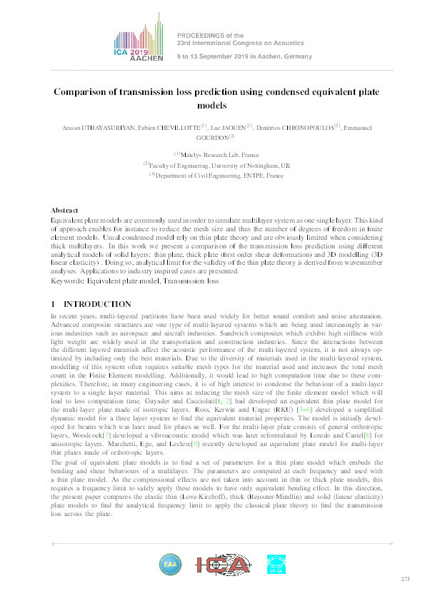 Comparison of transmission loss prediction using condensed equivalent plate models Thumbnail