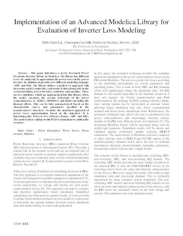 Implementation of an Advanced Modelica Library for Evaluation of Inverter Loss Modeling Thumbnail