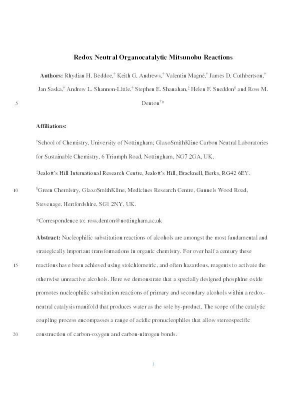 Redox-neutral organocatalytic Mitsunobu reactions Thumbnail