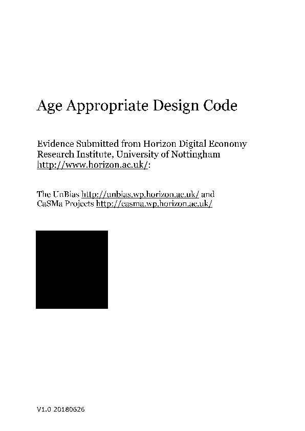 Age Appropriate Design Code - Evidence submitted from Horizon Digital Economy Research Institute, University of Nottingham Thumbnail