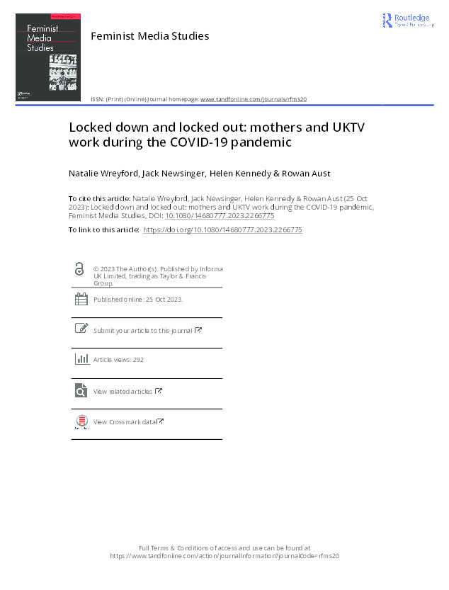 Locked down and locked out: mothers and UKTV work during the COVID-19 pandemic Thumbnail