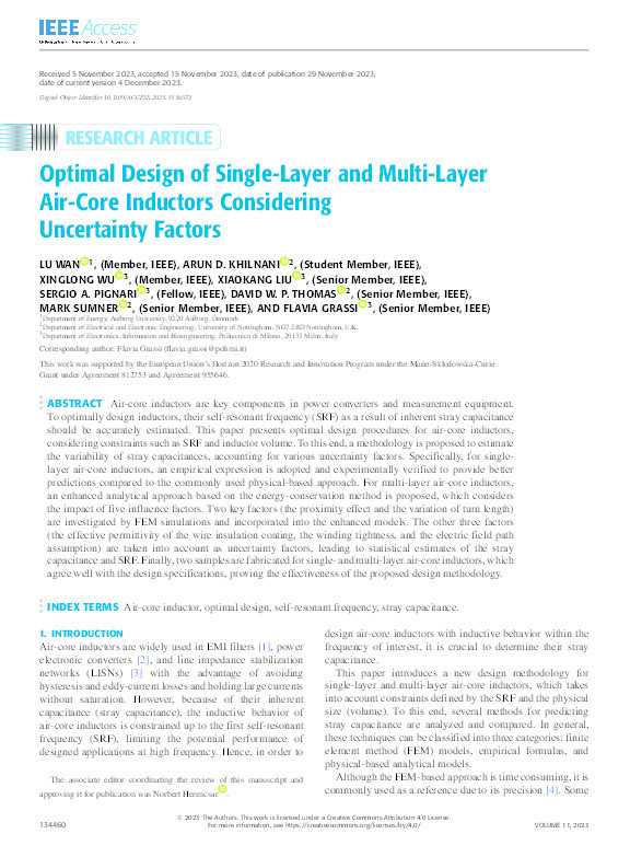 Optimal Design of Single-Layer and Multi-Layer Air-Core Inductors Considering Uncertainty Factors Thumbnail