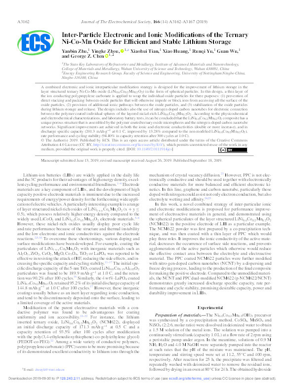 Inter-Particle Electronic and Ionic Modifications of the Ternary Ni-Co-Mn Oxide for Efficient and Stable Lithium Storage Thumbnail