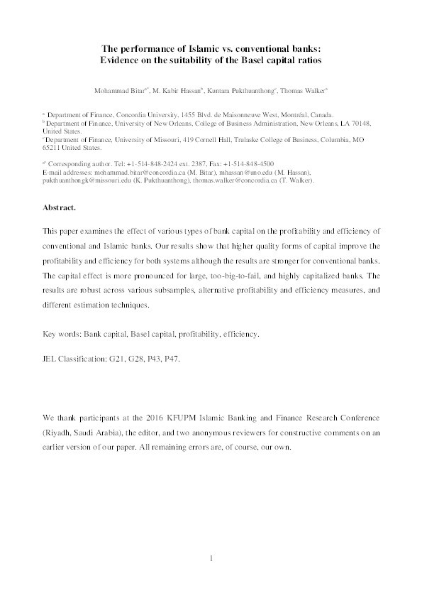 The Performance of Islamic Vs. Conventional Banks: Evidence on the Suitability of the Basel Capital Ratios Thumbnail