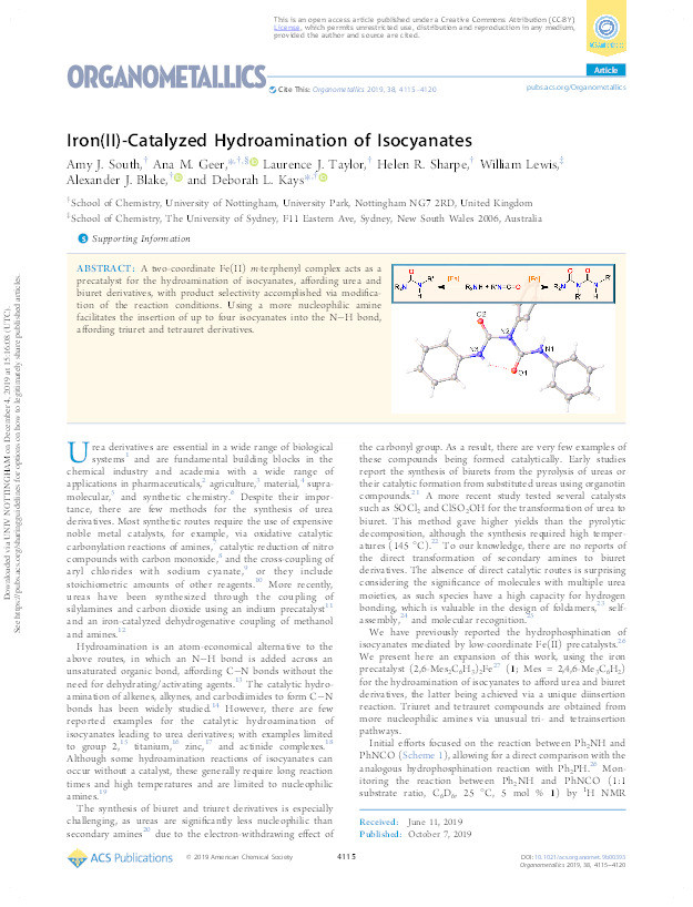 Iron(II)-catalyzed hydroamination of isocyanates Thumbnail