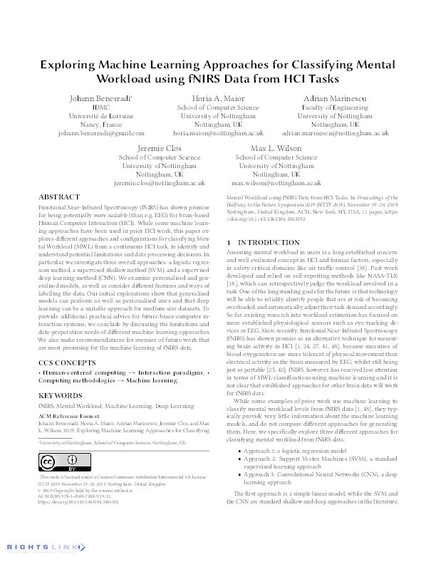 Exploring Machine Learning Approaches for Classifying Mental Workload using fNIRS Data from HCI Tasks Thumbnail