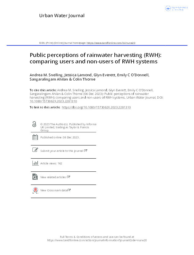 Public perceptions of rainwater harvesting (RWH): comparing users and non-users of RWH systems Thumbnail