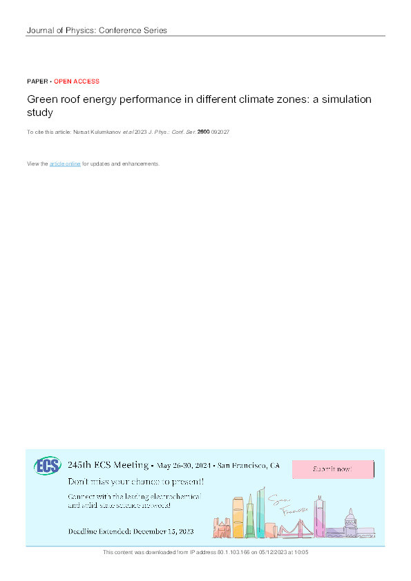 Green roof energy performance in different climate zones: a simulation study Thumbnail