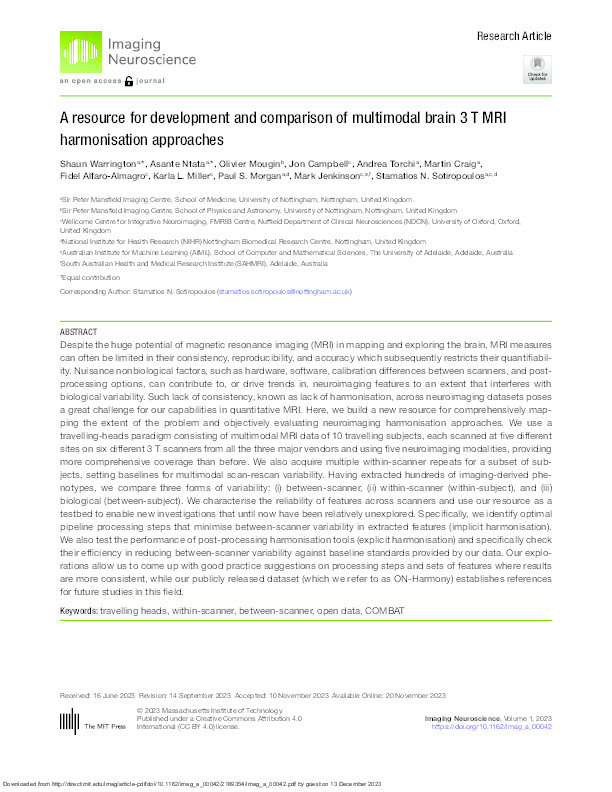 A resource for development and comparison of multimodal brain 3T MRI harmonisation approaches Thumbnail