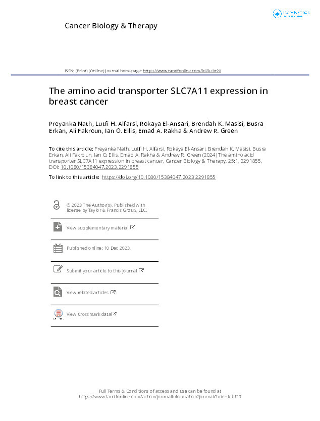 The amino acid transporter SLC7A11 expression in breast cancer Thumbnail