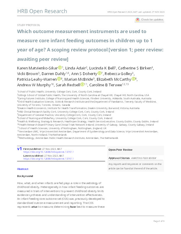 Which outcome measurement instruments are used to measure core infant feeding outcomes in children up to 1 year of age? A scoping review protocol Thumbnail